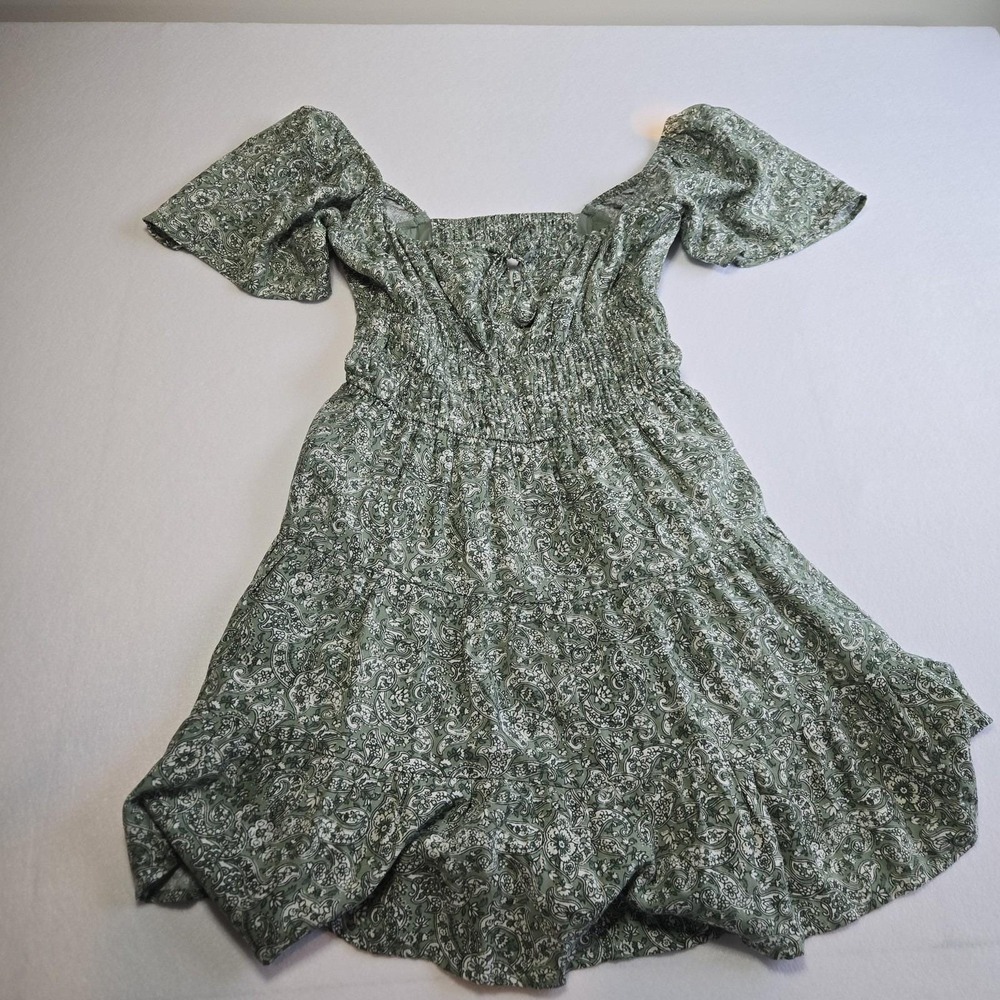 Hollister Mini Dress Women S Green Excellent Paisley Smocked Cutout Back Boho